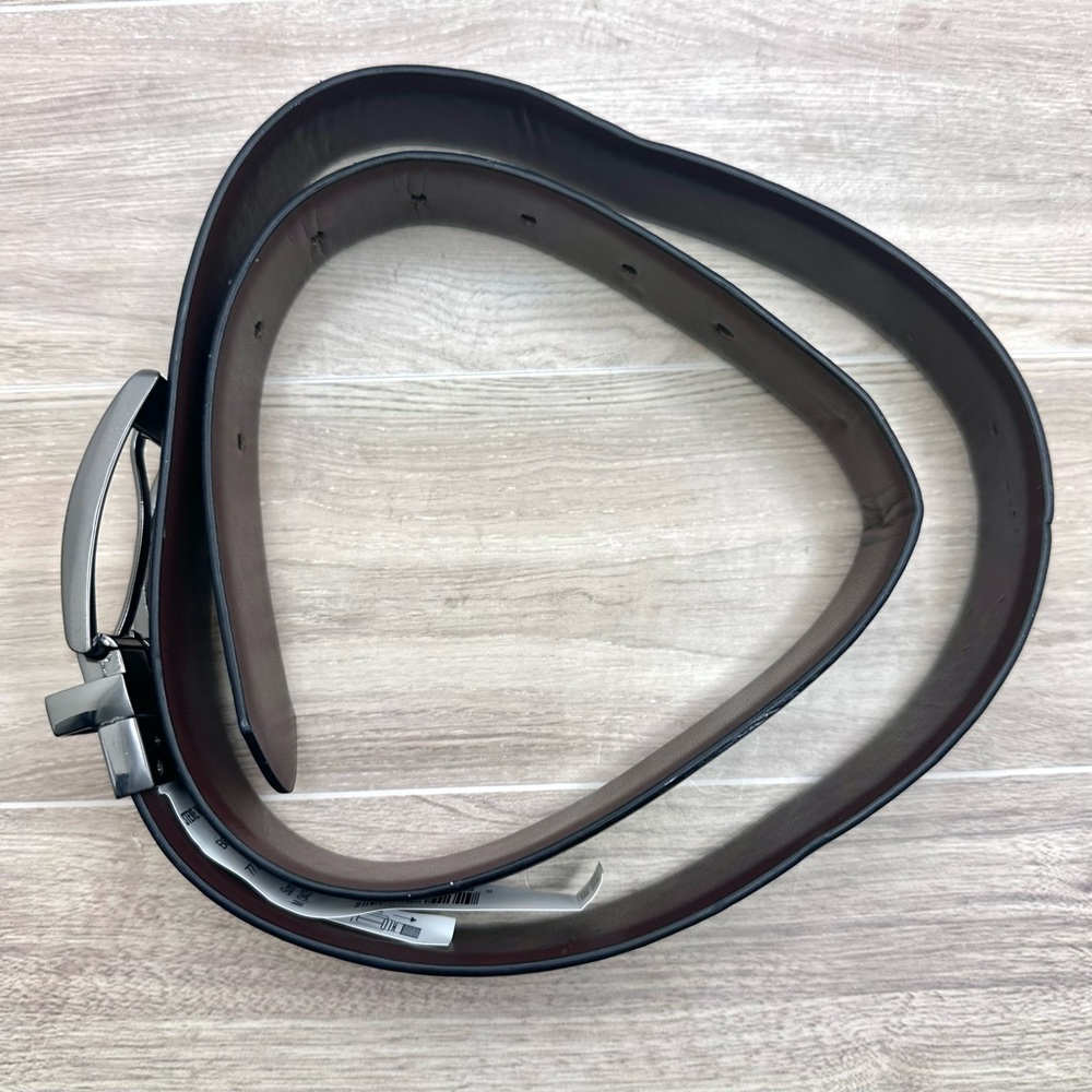 Steve Madden Faux Leather Reversible Black Brown Silver Buckle | Size 34/36 - Picture 3 of 11